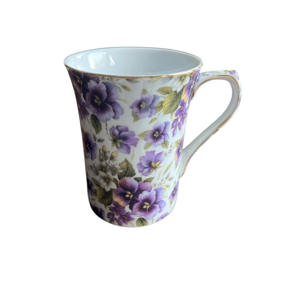 PRINCESS MARY ANNE Porcelain Collection Mug Purple Flowers 4" Gold Rim 8oz - Picture 5 of 8